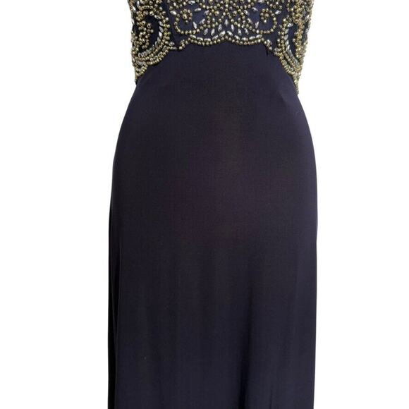 Cachet Womens Formal Beaded Illusion Neck USA Made Y2K Navy Dress Long sz 4 - Picture 6 of 15